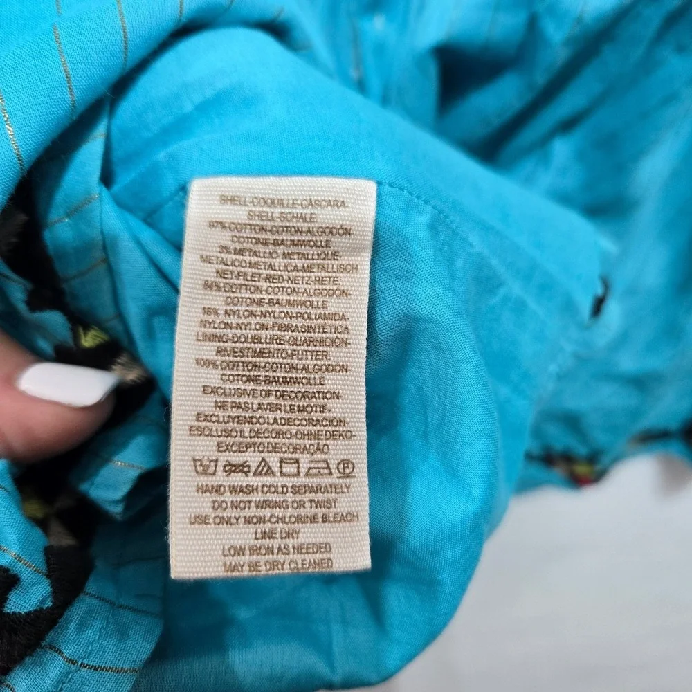 Free People Mini Dress Size 4 Turquoise Blue‎ Boho Embroidered NWT #973